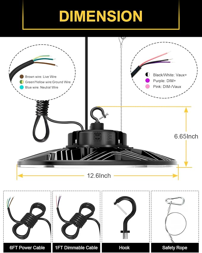 UFO LED High Bay Light, 150W/100W/80W Adjustable, 3000K/4000K/5000K, UL & DLC Listed 21000LM 0-10V Dimmable IP65 Waterproof High Bay Lights AC100-277V for Warehouse Factory(9 Pack)