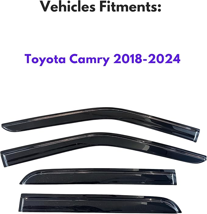 KPY Window Visor Compatible with Toyota Camry 2018-2024, 4PC Rain Guard Side Window Vent Deflectors Tape-On Mugen Style, 2018 2019 2020 2021 2022 2023 2024