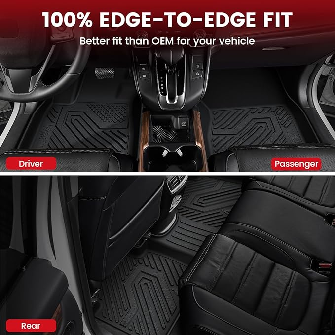 LASFIT Floor Mats & Trunk Mat for Honda CR-V 2017-2022 (NOT for Hybrid), All Weather Protection TPE Floor Liners 1st & 2nd Row & Cargo Mat in Lower Position Full Set, Black