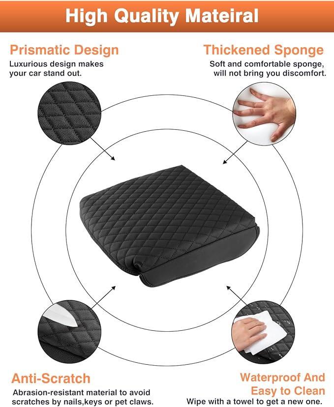 Shademax Custom Fit for Center Console Cover Acura MDX 2022 2023 2024 2025 2026 Accessories Armrest Cover Center Console Pad PU Leather Armrest Seat Box Cover Protector Anti-Scratch Black