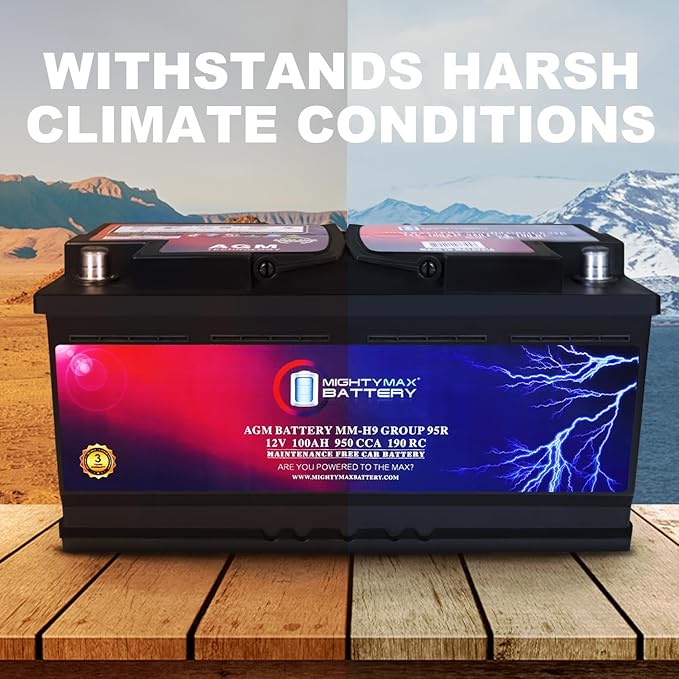 Mighty Max Battery MM-H9 Start and Stop Car BCI Group 95R 12V 100AH, 190RC, 950CCA Rechargeable AGM Car Battery