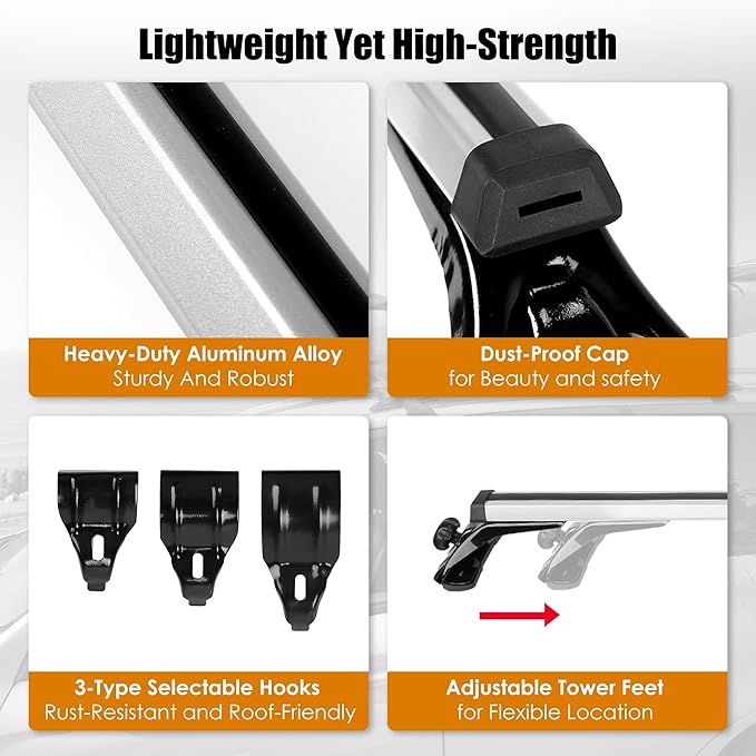 48" Universal Roof Rack Cross Bars, Upgraded Aluminum Lockable Crossbars with Extendable Window Frame & Dual Security Keys. 165lbs Max Load for Bare Roof Cars/Trucks/SUVs
