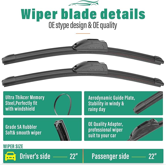 22" 22" 12" Windshield Wiper Blades Replacement for Chevy Chevrolet Tahoe 2009-2014 Chevy Suburban 1500/2500, Cadillac Escalade/ESV/EXT 2009-2014 Front Rear Wipers Set (Pack of 3)