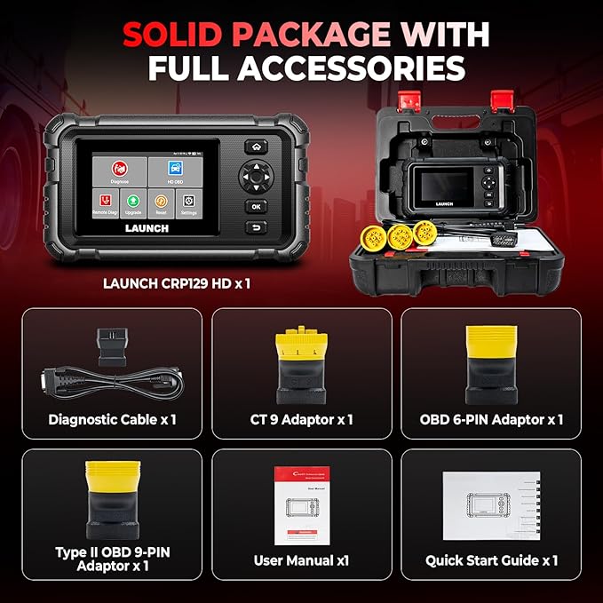 LAUNCH CRP129 HD Heavy Duty Truck Scanner, Full System Diesel Scanner with 7+ Resets, D.P.F Regen, Speed Limit Adjust, Oil Reset for Commercial Vehicles, Cummins, Detroit, Isuzu, Volvo&More