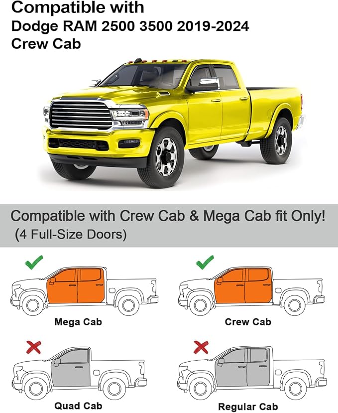 in-Channel Window Rain Guards Fit for Truck Dodge RAM 2500 3500 2019 2020 2021 2022 2023 2024 2025 Crew Cab Extra Durable Window Deflectors Vent Visors Shades Exterior Car Accessories