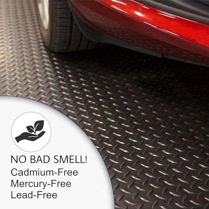 SEAL 6 x 20 Ft Premium Garage Floor Mat, Solid 2.8mm Thick Gray Commercial Grade Heavy Duty Parking Mat for Garage Floor, Golf Cart Parking, Water/Stain Resistant Floor Runner (Embossed Diamond Plate)