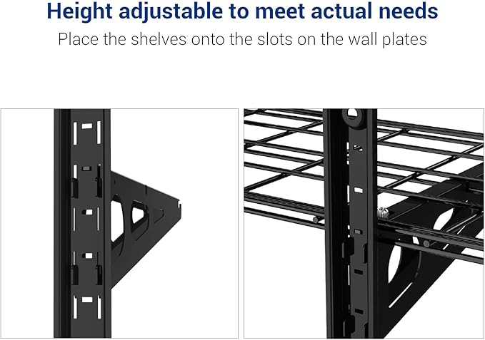 FLEXIMOUNTS 3 Tier 1x4ft Garage Storage Wall Shelving, 12x48inch per Shelf Height Adjustable Floating Shelves, 450lbs Total Weight Capacity, Black