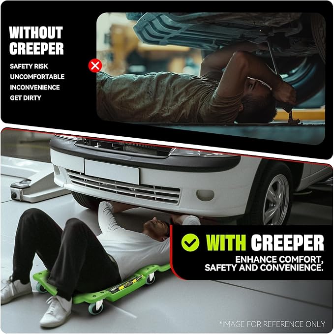 Auto Dynasty 40 Inches Mechanic Creeper, Automotive Garage Repair Low Profile Under Car Rolling Creeper with Padded Headrest, Plastic, Green