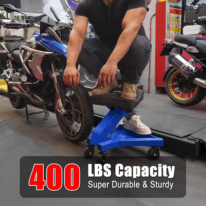 Mechanic Stool with Wheels, Hydraulic Adjustable Shop Stool on Wheels, Garage Work Rolling Chair for Workshop, 400 LBS Capacity, 4 Inch Casters, 360° Swivel Casters Roller Chair, Blue