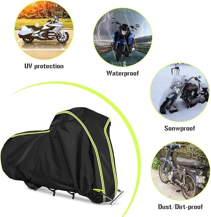 Motorcycle Cover for Honda GL1500 GL1800, Honda Gold Wing 2001-2023 with Trunk Models, All Weather Outdoor Black Protective Cover with Reflective Strips,Vent Holes and Lock Holes (Without top Box)
