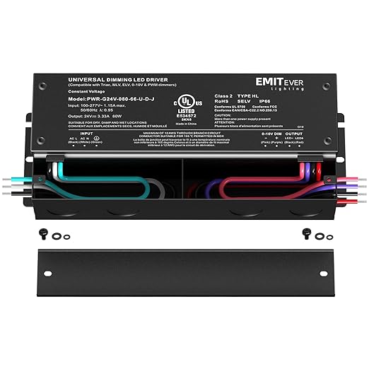 EMITEVER Dimmable Led Driver, 80W AC 110V-277V to DC 24V Transformer, 5-in-1 Dimming: ELV/MLV/TRIAC / 0-10V / 1-10V / 10V PWM/Potentiometer,Class 2,Waterproof IP67 and UL Listed，Class 2