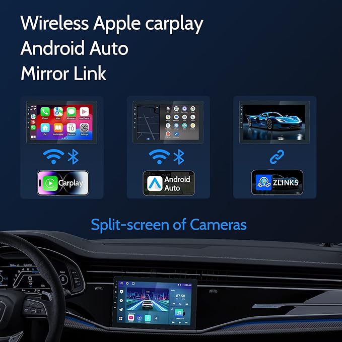 Single din Car Stereo,Rotatable Carplay Screen with 1080P Rear Camera,Wireless CarPlay & Android Auto Touch Screen,Mirror Link|Bluetooth|Music Play|AUX|FM,10.1" Wireless Single Din Car Radio