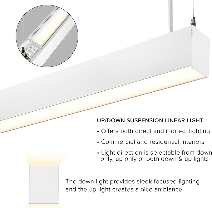 Maxxima 4 ft. LED Linear Light, Up and Down Adjustable Light Output, 3 CCT 3500K/4000K/5000K, Commercial and Residential 36W Suspension Pendant, Ideal for Office, Home, Shop, Garage, School