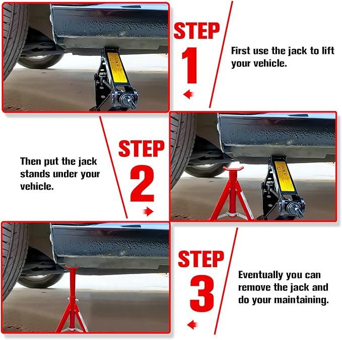 Foldable Jack Stands 3 Ton (6,600 LBs), 11.42"-16.06" Adjustable Height with Mobility Safety Pin,Car Jack Stand for Home&Garage, Workshops,Lifting SUV, Pickup Truck,UTV/ATV, Red, 1 Pair