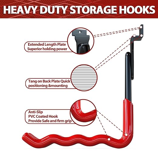 3-H Slatwall Accessories 14 Pack, Slatwall Hooks & Hangers 7 Sizes, Slat Wall Hanging Hooks, Proslat Accessories for Garage Wall Panels Organzing Garden Tools Chairs Ladder(Red)
