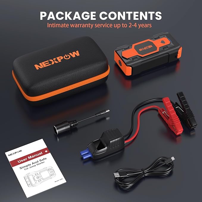 NEXPOW Car Battery Jump Starter 3000A, Portable Jumper Starter (up to 8.0L Gas/8L Diesel Engines) 12V Car Battery Booster Pack with USB Quick Charge 3.0 and 4 LED Modes Red Blue Warning