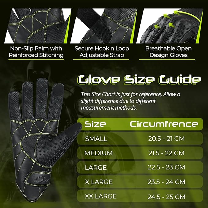 aasportx Motorcycle Gloves - Men's Leather Motorbike Gloves with Touchscreen Function - Non-Slip Pads for Men & Women