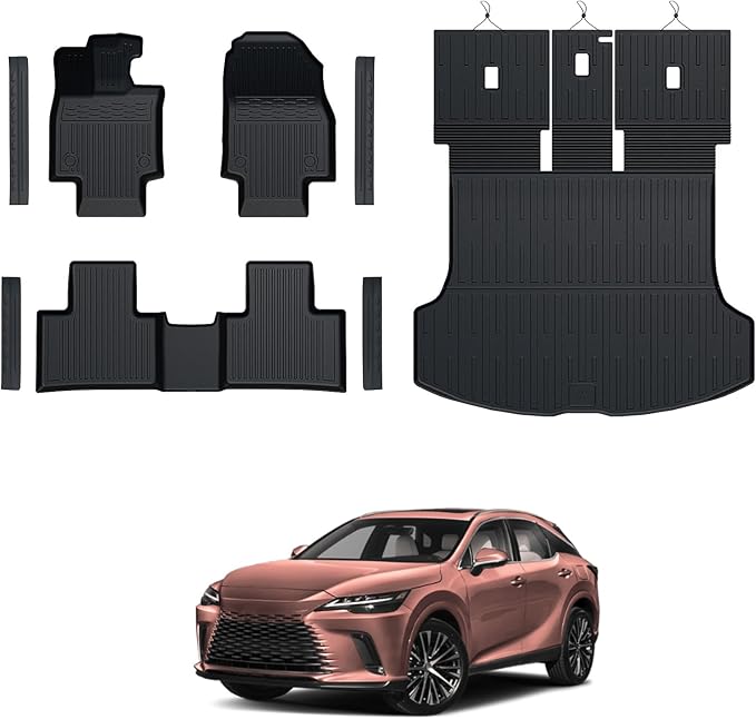 Floor Mats Set for 2023-2025 Lexus RX350/RX350H/RX500h(Not for RX450h & PHEV) Accessories, All Weather Floor Mats with Cargo Mat TPE - Includes Backrest Protectors & Door Sill Guards
