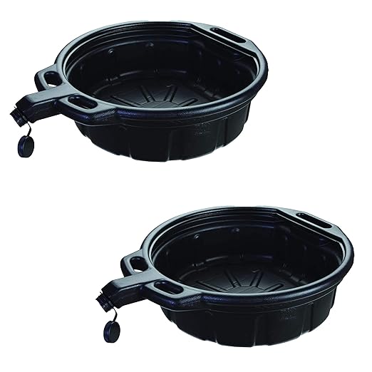 Groz 41960 4.25 Gallon Oil Drain Pan - with Spout Cap, Durable HDPE Construction, Spill-Proof Design for Auto Shops and Garages, Black Color, Pack of 2