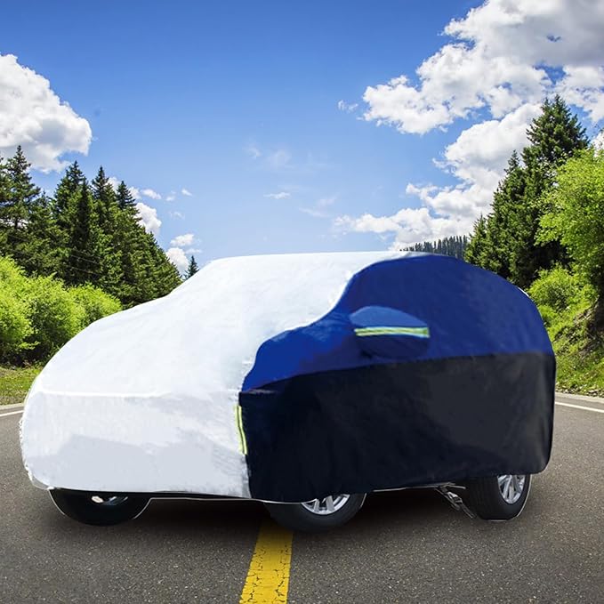 Car Cover for SUV Waterproof All Weather Snowproof UV Windproof Outdoor Full Car Jacket with Elastic Edges Adjustable Straps