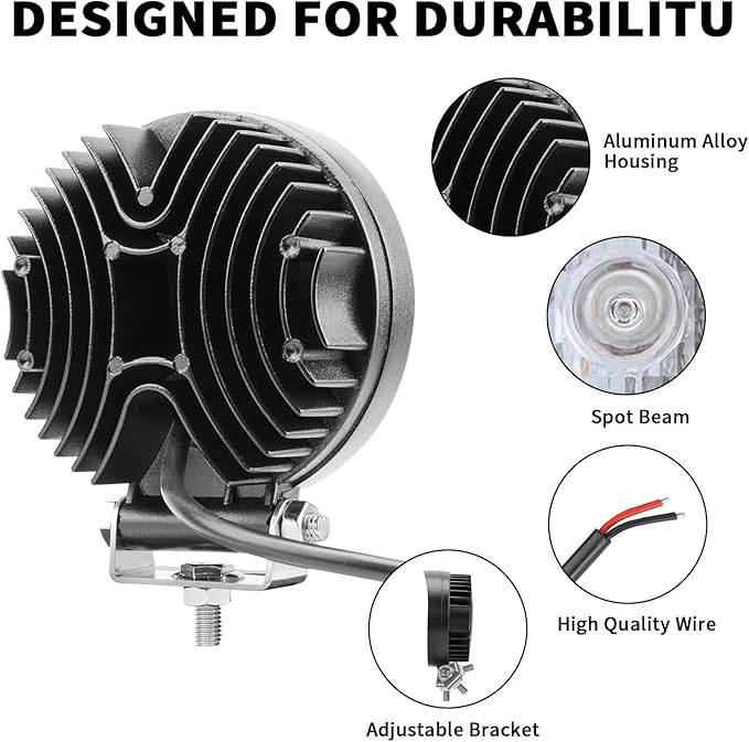 27W Spot Red Round Work LED Light Fog Offroad Off Road Lights Driving Lamp Waterproof for Hunting Pickup UTV Truck Car Boat SUV Boat 4WD ATV 12V 24V 4x4 Tractor Motorcycle（2pcs）