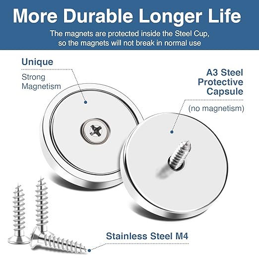 MIKEDE Strong Magnets with Hole, 100LB+ Heavy Duty Neodymium Cup Magnets with Stainless Screw for Wall Mounting, Rare Earth Magnet Round Base Cup Magnet, 1.26" D x 0.2" H, Pack of 6