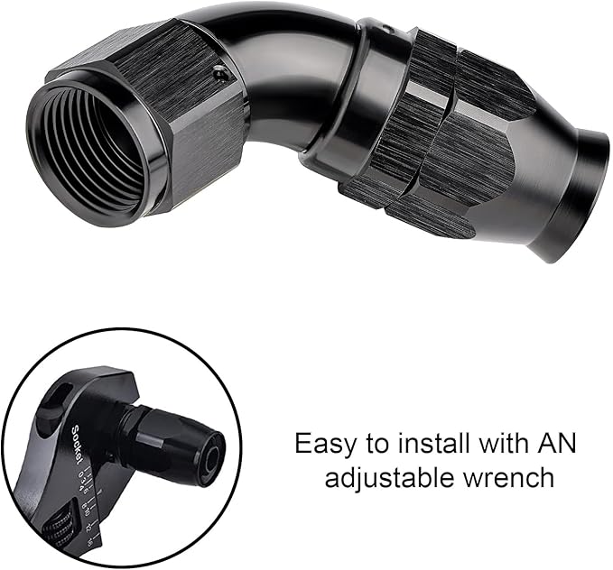 EVIL ENERGY 6AN 60 Degree PTFE One Piece Full Flow End Hose Fitting Aluminum Black