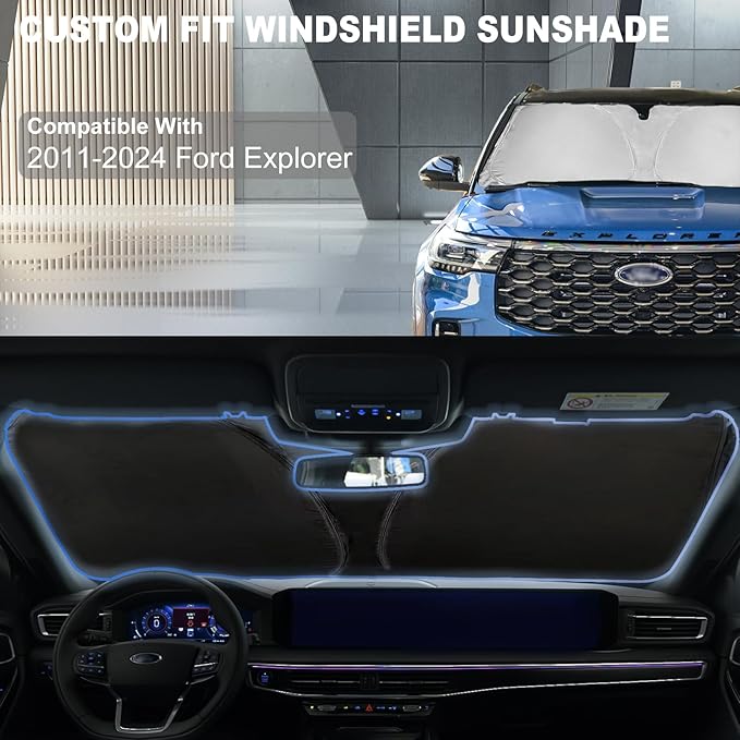 for Ford Explorer 2024 Windshield Sun Shade Window Sunshade fit for Ford Explorer 2023 2022 2021 2020 Thicken 4-Layer Windshield Cover Sun Visor Protector Block UV Rays Car Accessories