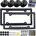 Black American Flag License Plate Frames- Patriotic USA Stars and Stripes Flag Plastic Car Tag Cover Holder with Mount Screws Caps for Truck/SUV, Auto Accessories for Veterans Military