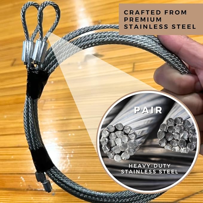 Torsion Cable 7 Foot 1/8" Thick for Garage Door Opener Torsion Cable Spring Replacement Kit, Heavy-Duty Steel Wire Cable for Overhead Sectional Garage Doors & More, Repair Hardware, Rust Proof Pair