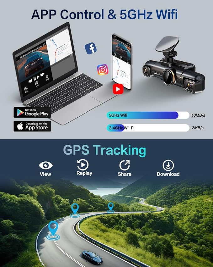 AI Dash Cam Front Rear Inside, 4 Channel 3k+1080P*3 Dashcam with Smart Driving Monitor System, 360° View Car Cameras 5GHz Wi-Fi GPS, Camera for Car Night Vision 128GB SD Card, 24H Parking Mode N700Pro