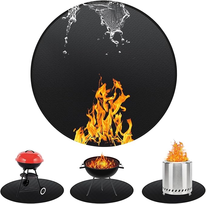 Round BBQ Grill Mat, 48 Inch Double-Sided Fireproof Pad 4-Layer Deck Protector for Indoor Outdoor Grilling