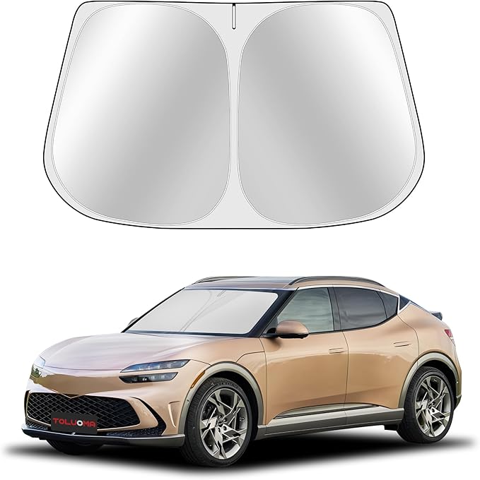 Custom Fit Windshield Sun Shade for Genesis GV60 2023-2025 - Full Coverage, 210T Reflective Fabric, Double-Layer Design - Blocks 99% UV Rays, Keeps Car Cool, Easy to Install and Store