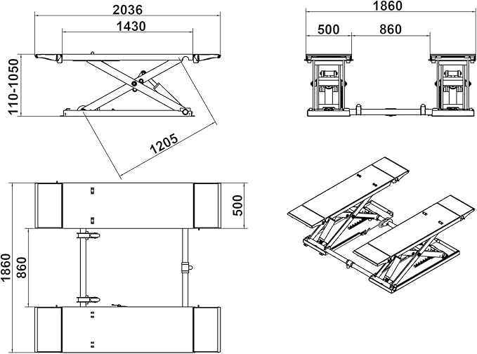 Mid Rise Scissor Lift 8000lbs Penumatic Release Auto Lift 220V/1PH Automotive Lift for Home Shop Garage