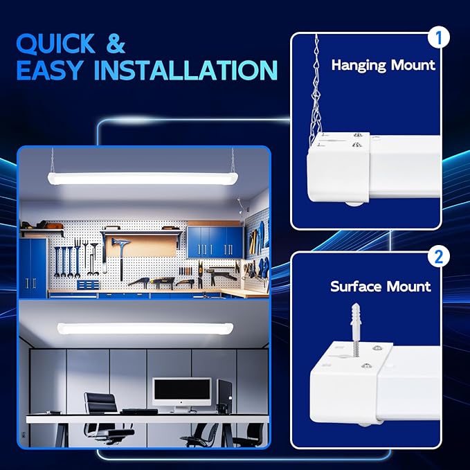 hykolity Pir Sensor 4FT 120W LED Shop Light, 12000lm(370w Equivalent), 5000K Daylight, Motion Activated, Hanging or FlushMount, with Power Cord, for Garages, Workshops, ETL, 2 Pack