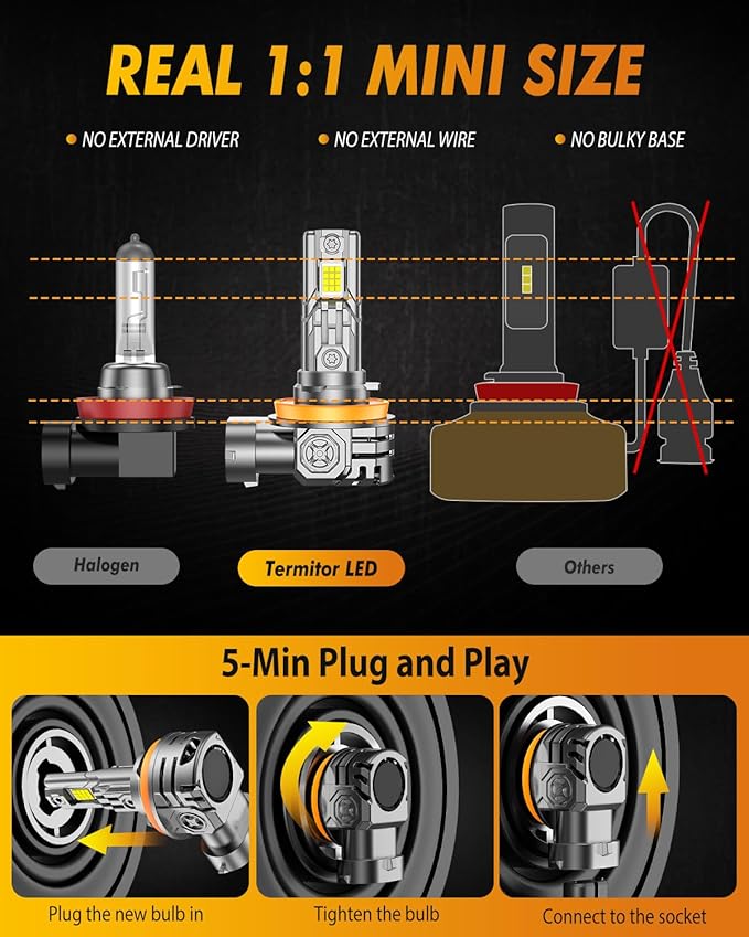 FAHREN H11/H8/H9 LED Light Bulbs, 46,000LM 1000% Ultra Brightness, 6500K H9 Fog Bulbs, 10-Year Lifespan with Cooling Fan, 1:1 Size Easy Installation,99% Universal Fit Plug and Play, Pack of 2