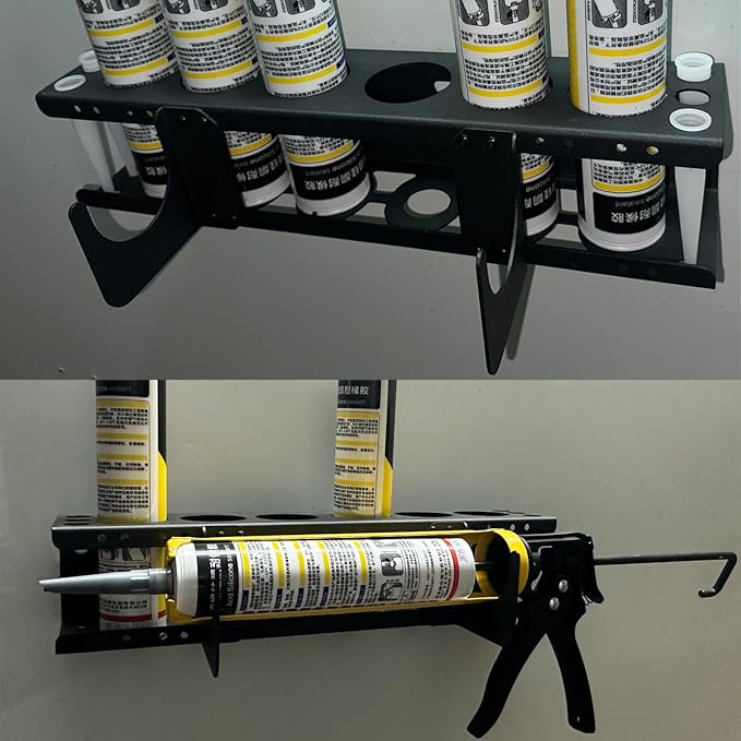 Caulking Tube and Caulking Gun Holder, Caulking Gun Storage Rack, Handy Rack for Caulking Tubes and Gun, Caulking Gun Holder Caulking Gun Storage Organizer for Workshop, Shop, Garage (1)
