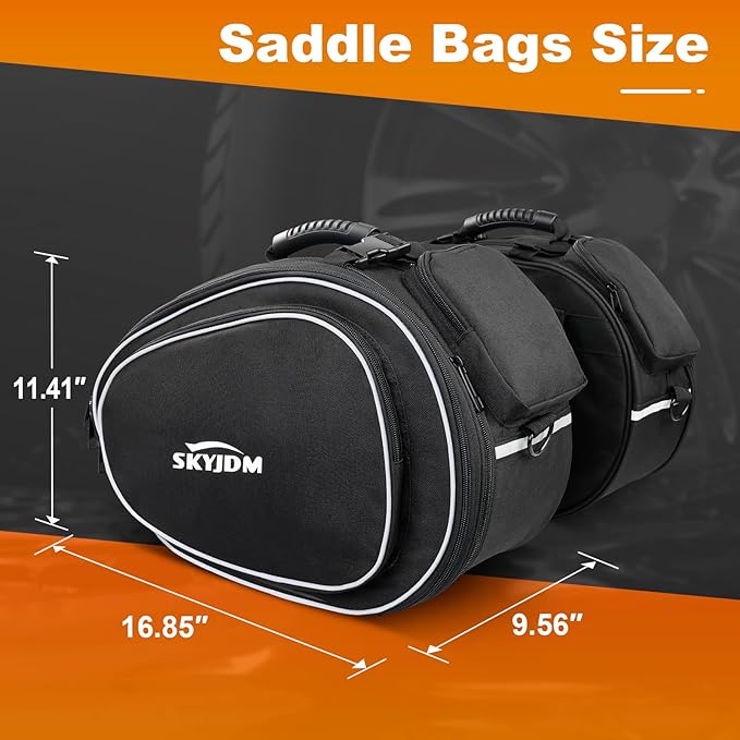 Motorcycle Saddlebags with Protective Cover, Large Capacity Extendable Saddle Bags Motorcycle Side Bag with Reflective Strip