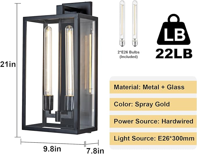 Outdoor House Lights Wall Mount, 21" Large Wall Sconces Wall Lights for House, Black Waterproof Modern Porch Lighting Exterior Lamp for Porch, Front Door, House Garage, Farmhouse (Bulbs Included)