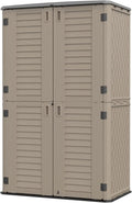 HOMSPARK Storage Shed Weather Resistance, Multi-Purpose Outdoor Storage Cabinet Waterproof, Outdoor Storage Cabinet for Garbage Cans, Lawnmower, Garden Accessories (Coffee, Tall shed-53 cu ft)