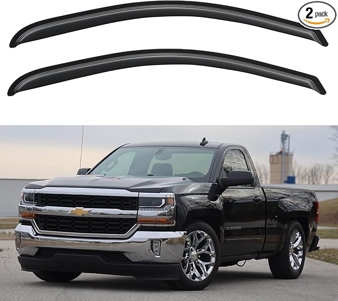 Window Visors Rain Guards for 2014-2018 Chevy Silverado/GMC Sierra 1500 Regular Cab, Out-Channel Window Vent Wind Deflectors Visors Shades for 15-19 Silverado/Sierra 2500HD 3500HD, 2PCS