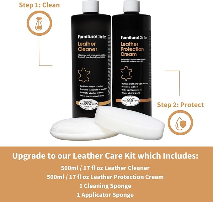 Furniture Clinic Leather Protection Cream | 2-in-1 Leather Conditioner & Waterproofing Protector for Furniture, Shoes, Car Seats & More | Prevent Stains While Nourishing | 8.5oz/ 250ml