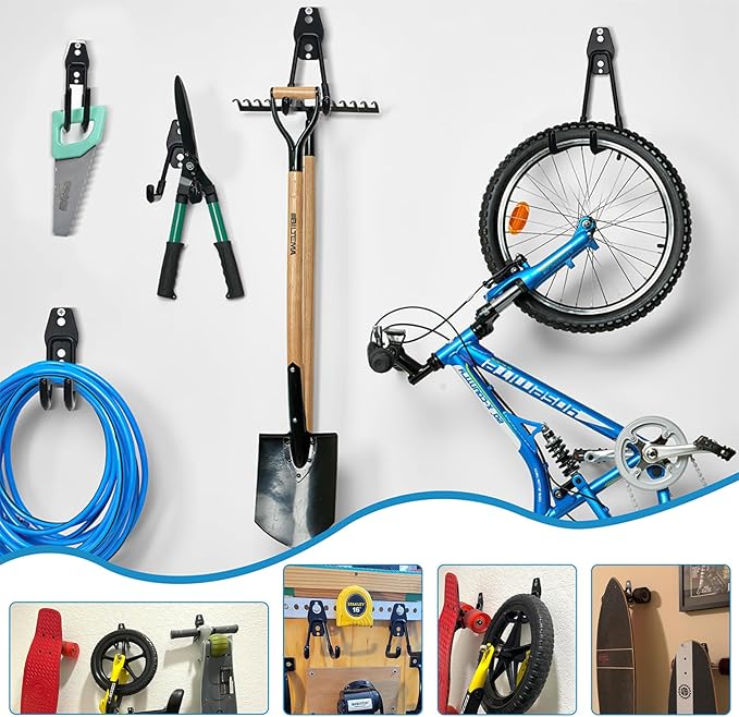 Garage Storage Utility Hooks，Garage Garden Tool Organizer，Steel Wall Mount Hooks, Large Garden U Hooks （2 Pack）