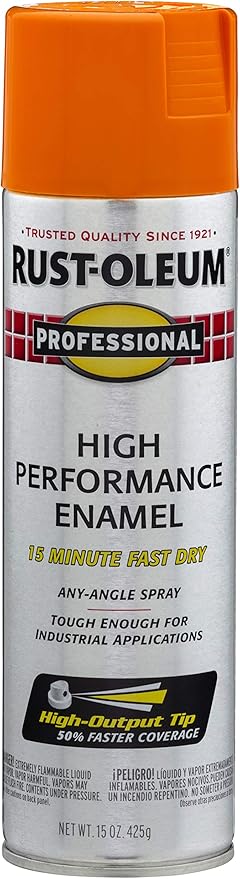 Rust-Oleum 7555838 Professional High Performance Enamel Spray Paint, 15 Oz, Gloss Safety Orange