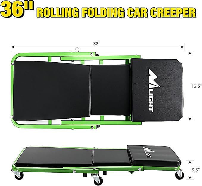 Nilight 36" Z Creeper - 2-in-1 Rolling Folding Car Seat, 36 inches Adjustable Roller Garage Chair Lay Down or Sit, 330LBS Capacity, Green Black
