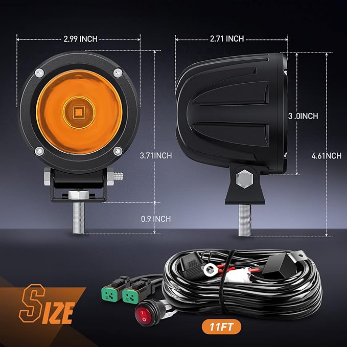Nilight Motorcycle Led Pods Amber Fog Lights 2PCS 3Inch Yellow Round led Offroad Built-in EMC Driving Lights w/ 18AWG DT Wiring Harness Kit for Motorbike SUV ATV Truck Boat Tractor