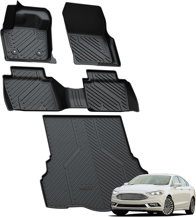 LASFIT Floor Mats & Trunk Mat for Ford Fusion & Lincoln MKZ 2013-2016 (Only Fit Gasoline) All Weather TPE Mats Custom Fit Floor Liner for Fusion & MKZ 1st & 2nd Row Car Mats and Cargo Liner, Black