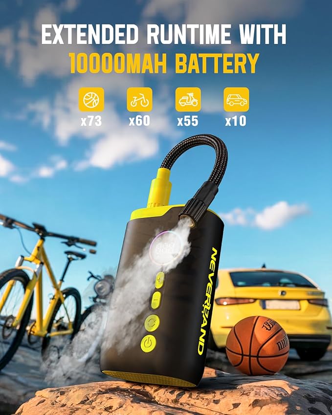 NEVERLAND Tire Inflator Portable Air Compressor - 150 PSI Electric Air Pump for Car Tires with Auto Shut, Cordless Tire Air pPump for Bicycle, Motorcycle, Bike Tire Pump with Gauge