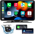 Wireless Apple Carplay Screen for Cars, 7" HD Portable Car Stereo Touch Screen for Apple CarPlay & Android Auto with Backup Camera/Mirror Link/Siri/Voice Control/GPS Navigation/AUX for All Vehicles