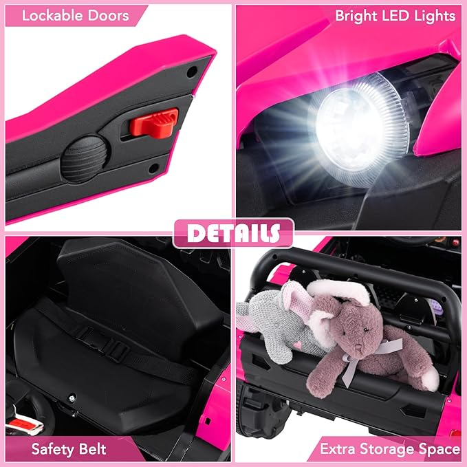 OLAKIDS 12V Ride on Car UTV, Battery Powered Off-Road Kids Electric Vehicles with Remote Control, Music, Horn, MP3, Lights, 3 Speeds, Soft Start, Ride on Truck for Boys Girls (Pink)